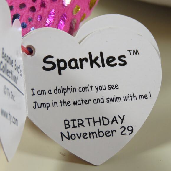 Ty Beanie Boos Sparkles Pink Dolphin Plush Glitter Eyes Plush Stuffed Animal Toy - Picture 10 of 16